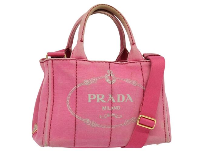 PRADA Sac à main Canapa PM en toile 2way Rose Or Auth ep10705 Doré