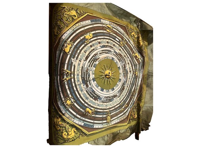 Lenço Hermès Astrology de seda cáqui Caqui