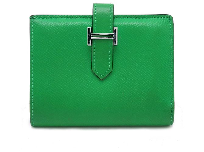 Portefeuille Compact Mini Bearn en Cuir Hermès Vert