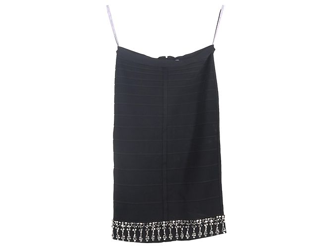 Saia midi em rayon preto com barra adornada Herve Leger