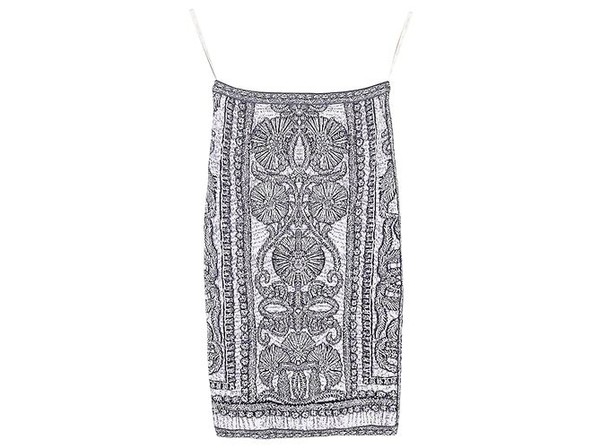 Saia Mini em Jacquard Impresso Herve Leger em Rayon Preto e Branco Multicor