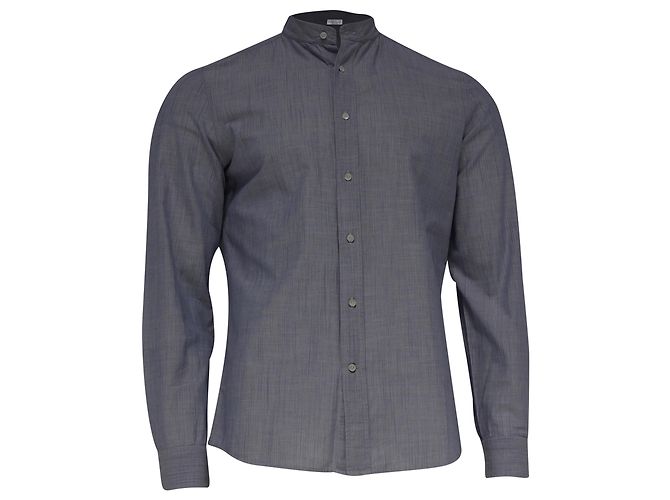 Camicia a righe con bottoni in cotone blu Brunello Cucinelli
