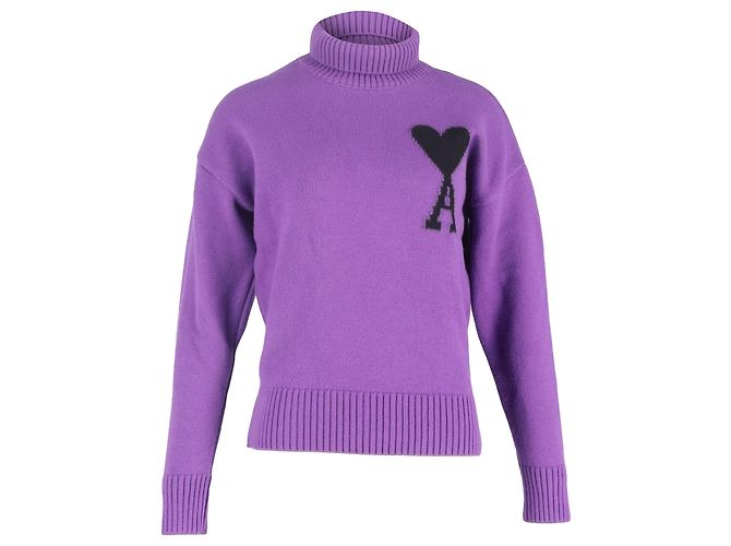 Rollkragenpullover Ami de Coeur aus lila Merinowolle