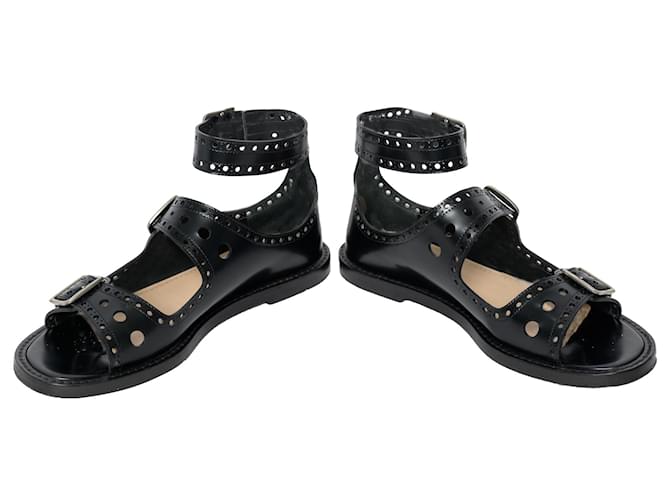 Christian Dior Perforated Leather Teddy D Buckle Sandals Black  ref.2508828