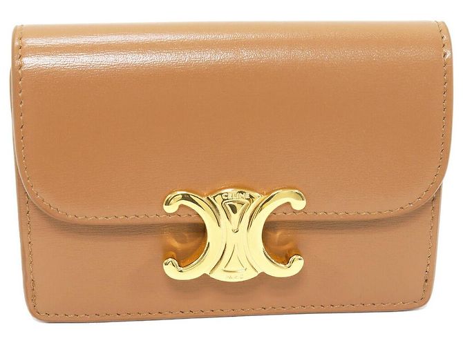 Céline Celine Triomphe Shiny Calfskin Card Case Metallic Bronze