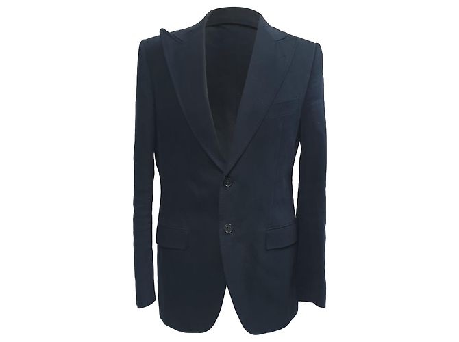 Dolce & Gabbana Single-Breasted Blazer with Pockets in Navy Blue Cotton