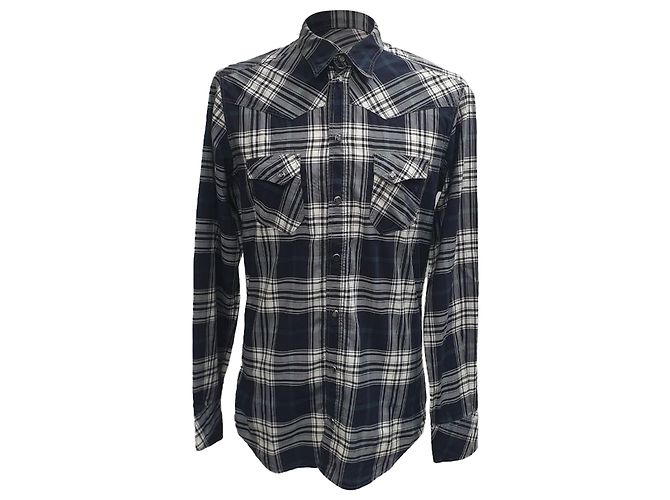 Dolce & Gabbana Gold Checked Button-Down Langarmhemd aus navyblauer Baumwolle Marineblau