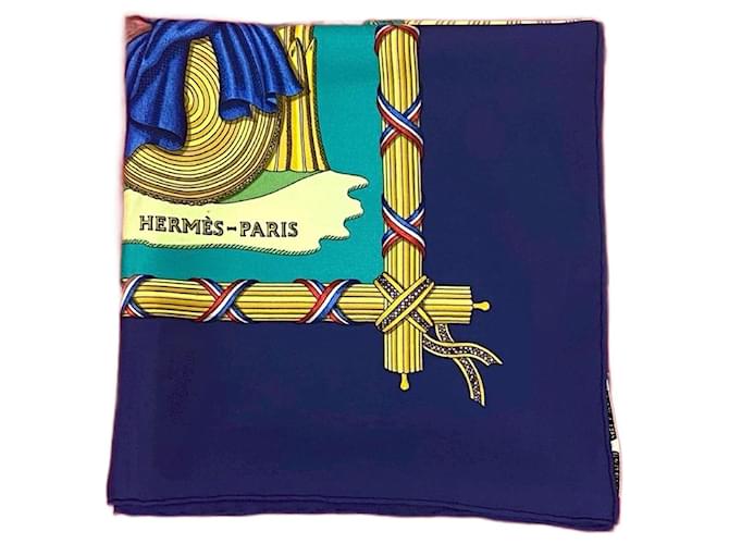 Hermès Hermes 1789 LIBERTE EGALITE FRATERNITE REPUBLIQUE FRANCAISE Silk Scarf Soie Bleu  ref.2509483