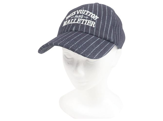 Gorra de béisbol de mezclilla a rayas de algodón Louis Vuitton Azul