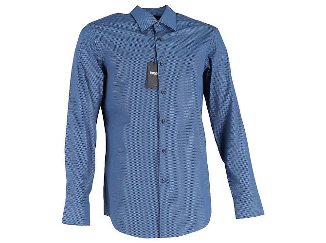 Boss by Hugo Boss Patterned Long Sleeve Shirt in Blue Cotton