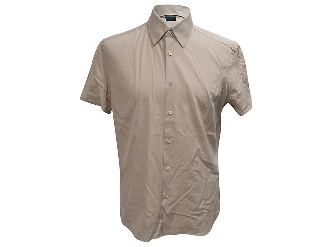 Camicia button-down a maniche corte Prada in cotone beige 