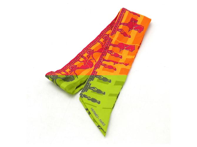 Écharpe Twilly en soie 100% Hermès limitée Orange  ref.2510612