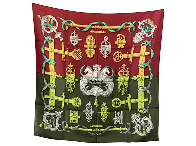 Hermès Hermes Paris Vintage Burgundy Silk Scarf Ferronnerie 1970 Cathy Latham Dark red  ref.2511346
