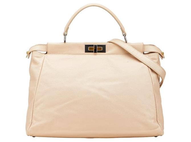 Fendi Peekaboo Leather 2way Bag Brown Beige  ref.2511405