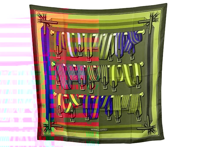 Hermès Hermes Vintage Silk Scarf Les Sangles Belts 1985 Metz Magenta Dark red  ref.2511489