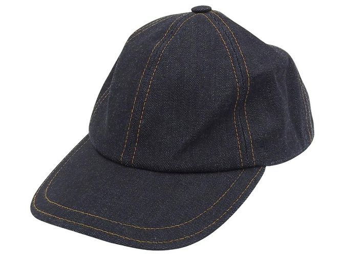Gorra de béisbol de denim con botón Hermès Sellier Azul