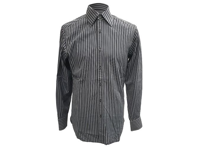 Camicia a maniche lunghe a righe Gucci in cotone grigio