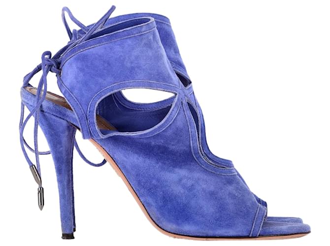  Aquazzura Sexy Thing Cutout Sandal Heels in Blue Suede  ref.2512019