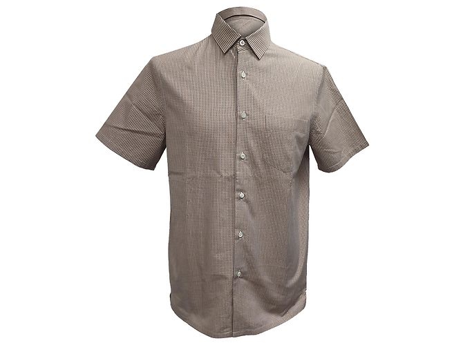 Camicia a maniche corte in cotone marrone a quadri di Prada Rosso