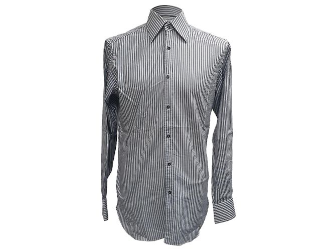 Camicia a righe con bottoni a maniche lunghe Gucci in cotone blu navy