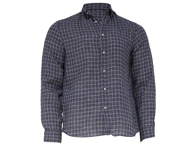 Karierte Button-Down-Hemd aus mehrfarbigem Leinen von Brunello Cucinelli Mehrfarben