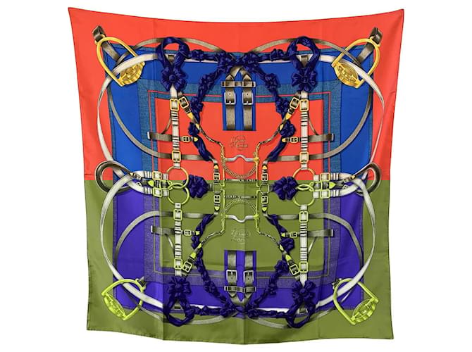 Hermès Hermes Paris Vintage Red Blue Silk Scarf Grand Manege 1990 D'Origny  ref.2513038