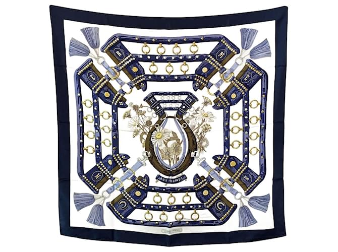 Hermès Hermes Paris Vintage Blue Silk Scarf Aux Champs 1970 Cathy Latham  ref.2513039