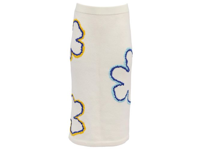 Saia midi bordada Carolina Herrera em lã ecru Branco