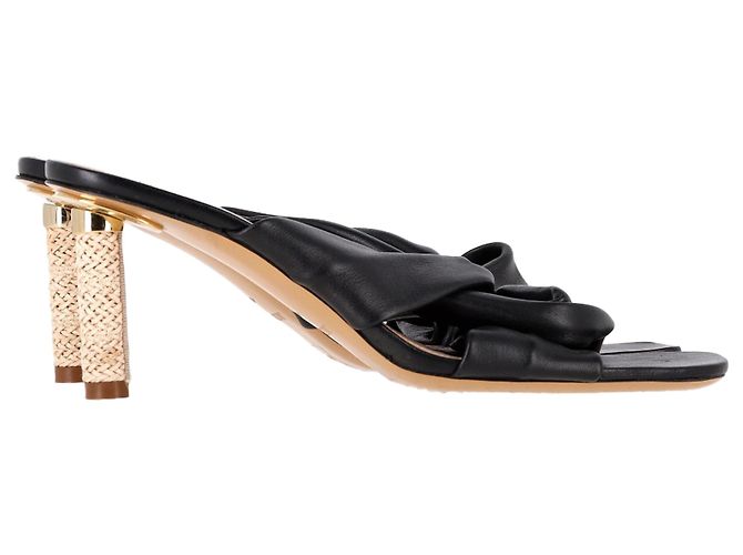 Jacquemus Bellagio Crossover Sandals in Black Leather