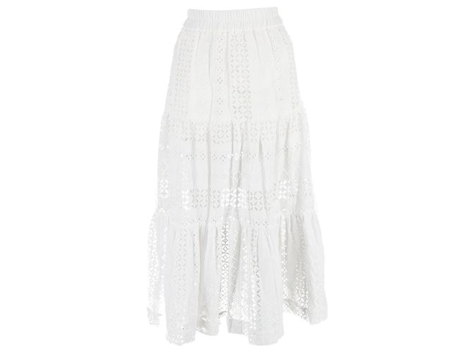 Falda midi de algodón blanco con volantes de Vilshenko con ojales Crudo