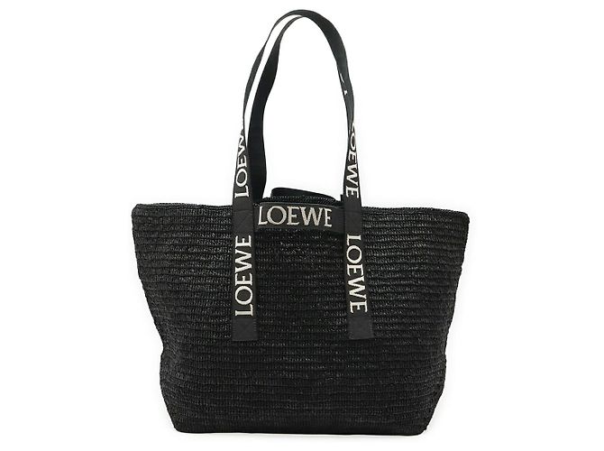 Loewe Fold Shopper Raffia Shoulder Bag Black