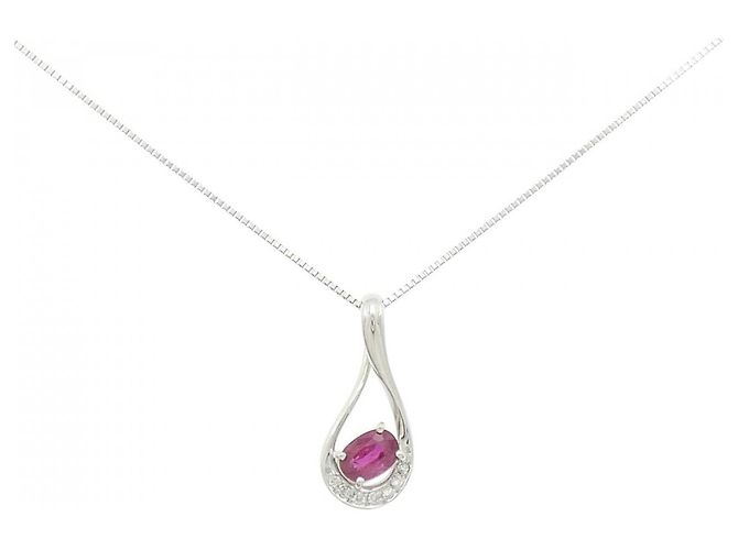 Autre Marque Platin-Rubin-Diamant-Halskette Rot