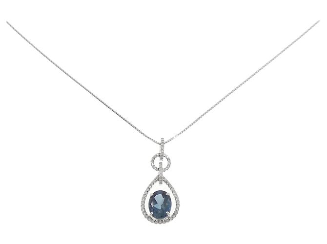 Autre Marque Collar de diamantes con topacio azul Au750