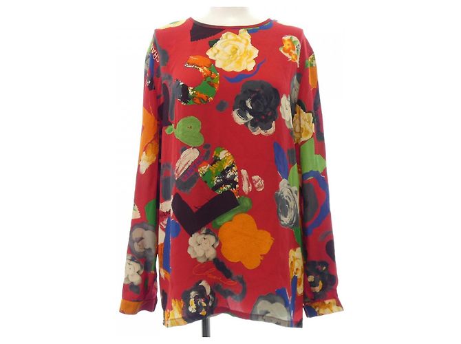 Top de seda 100% Chanel Roja Verde