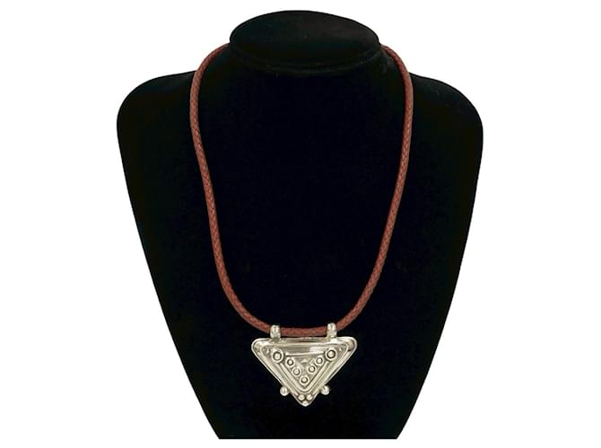 Hermès HERMES Touareg Necklace Brown Silvery Red 