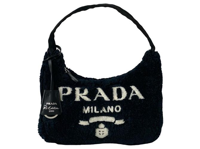 Bolsa Prada Terry Mini Re-Edition com logo triangular Preto 