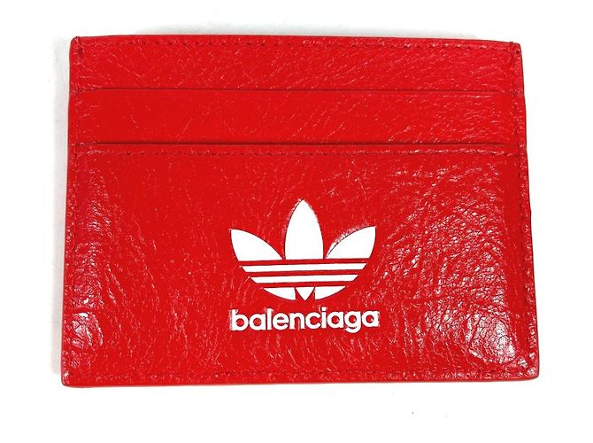 Balenciaga Red Leather Card Case White