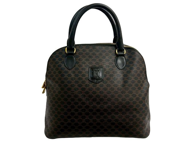 Céline Bolso de mano vintage CELINE con estampado de logo Macadam Blason Castaño Negro