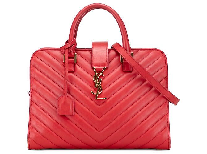 Borsa cabas Monogram in vitello rosso Saint Laurent