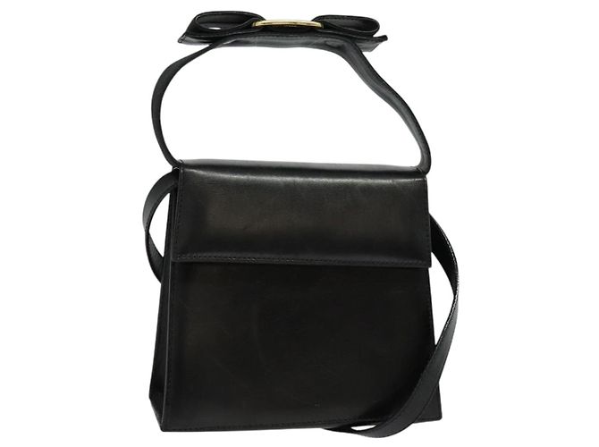 Borsa a Spalla Gancini in Pelle Nera e Oro Salvatore Ferragamo Auth bs29246 Nero D'oro