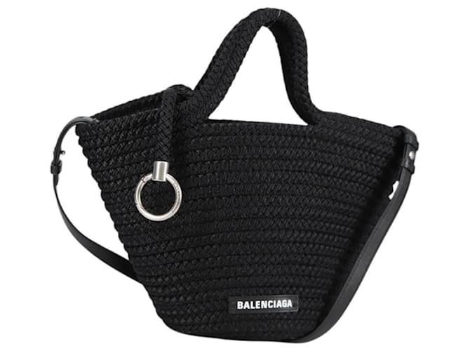 BALENCIAGA Ibiza Small Shoulder Bag Nylon Black Silver 695612 Auth ac3862M Silvery  ref.2515026