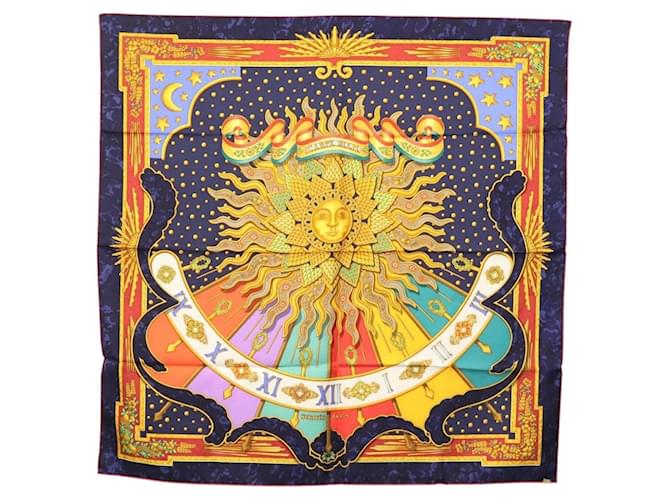 Hermès Foulard HERMES Carré 90 ""CARPE DIEM"" Soie Marine Auth BA5387 Bleu Marine  ref.2515027