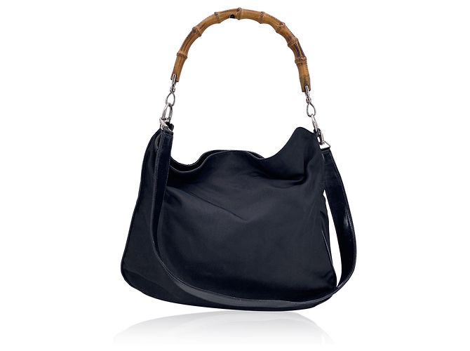 Bamboo Hobo in tessuto vintage Gucci con bambù Nero