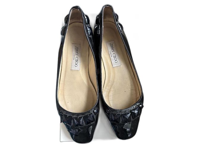 Jimmy Choo Black Patent Leather Bejewelled Ballet Flats