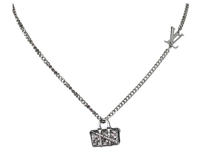 COLLANA LV KEEPALL LOUIS VUITTON metallo Argento M00914 LV Auth 142404M