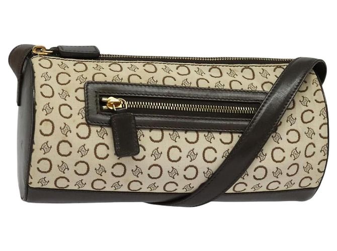 Céline Bolsa de Ombro em Lona Macadam C da CELINE Bege Dourado Auth 142248