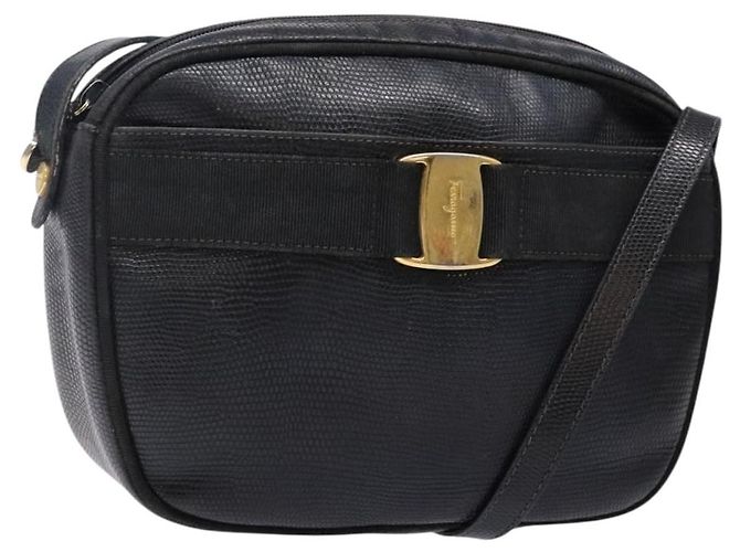 Borsa a Spalla Vala in Pelle Embossata Nera e Oro Auth BA5268 di Salvatore Ferragamo Nero D'oro