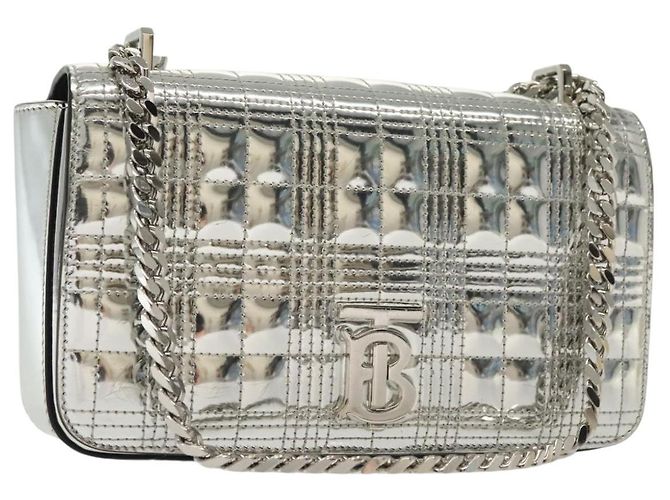 Bolsa de Ombro BURBERRY Corrente Esmalte Prata Auth 140195