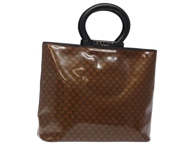 Céline CELINE Macadam Canvas Handtasche Emaille Braun Gold Auth 142207 Golden