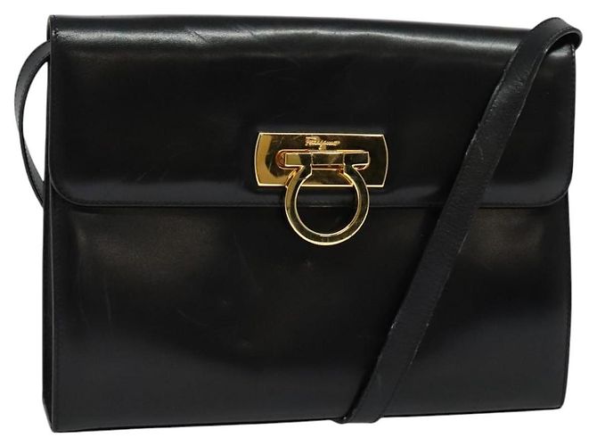 Borsa a Spalla Gancini in Pelle Nera e Oro Salvatore Ferragamo Auth 142187 Nero D'oro